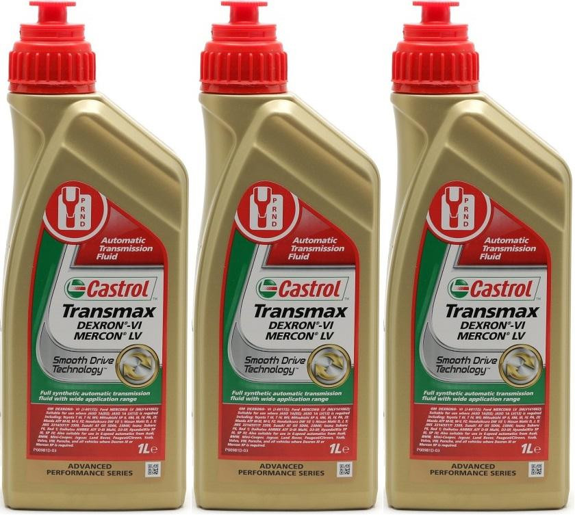 Castrol Transmax Dexron VI Mercon LV Automatik Getriebeöl 3x 1l 3