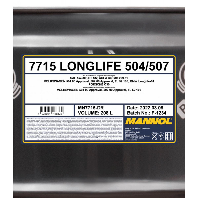 Mannol 7715 Longlife 504/507 SAE 5W-30 - 20 Liter, 83,55 €