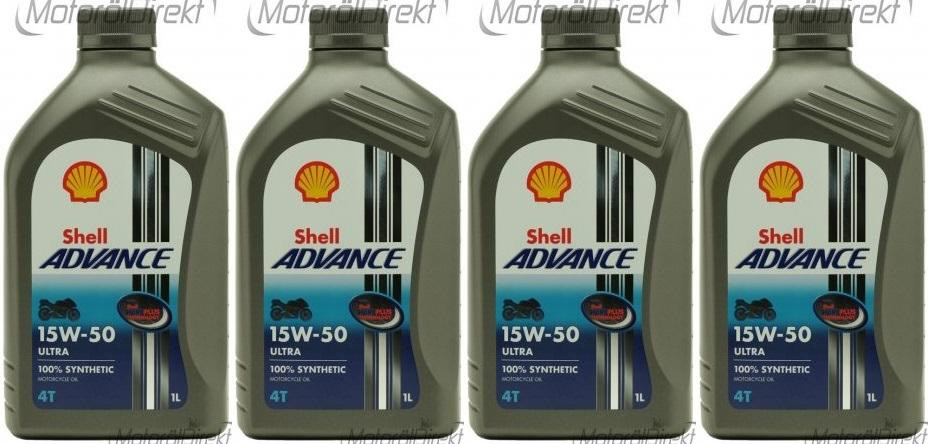 Shell Advance Ultra 4T 15W-50 Motorrad Motoröl 4x 1l = 4 Liter - 4T SAE ...